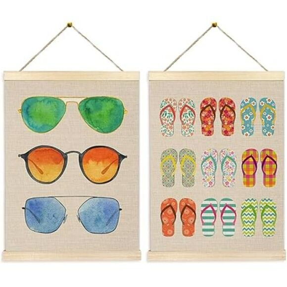 Summer Beach Wall Art Set Flip Flop Coastal Decor Hanging Posters 12x16 Inch - Picture 7 of 7
